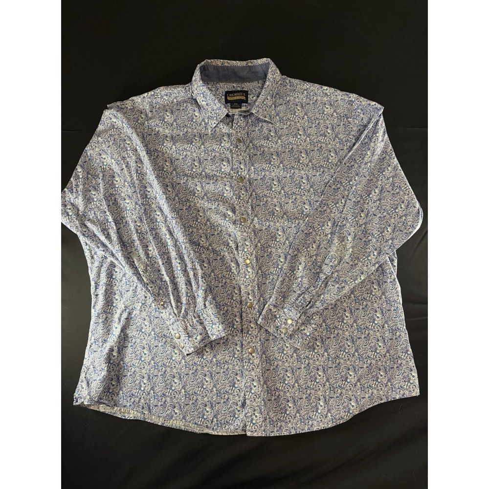 Cremieux Premium Denim Blue Music Patterned Men's Snap Button Dress Shirt, XXL